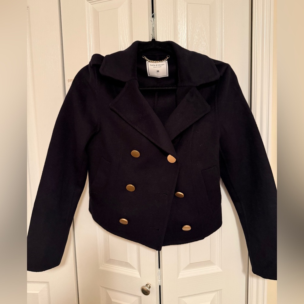 Elegant Navy Pea Coat with Gold Accents